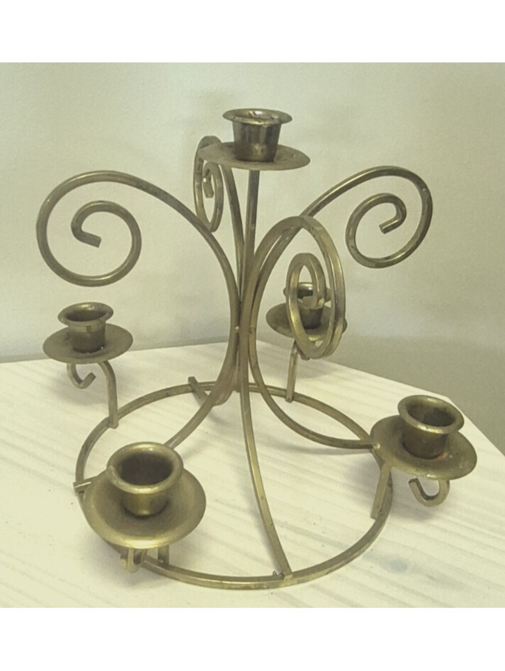 Vintage aged Home Interiors Brass Candleholder Holds 5 Taper Candles Centerpiece